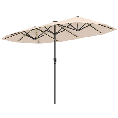13 FT Large Patio Umbrella with LED Solar Lights Crank Handle 12 Heavy-Duty Ribs