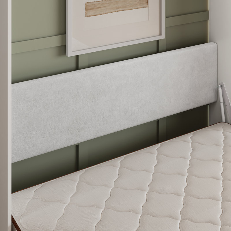 Lit escamotable Queen avec sommier à lattes en bois, armoire de lit murale moderne avec porte à panneaux géométriques, cadre de lit pliable gain de place pour chambre à coucher et chambre d'amis