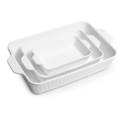 Ensemble de 3 plats de cuisson Dowan - Casserole allant au four rectangulaire avec poignées (8,9 "/ 12,2" / 15,6 "), cadeau de mariage, blanc