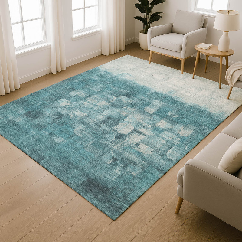 Premium Machine Washable Mayfield Abstract Rug, Teal, 9' x 12'