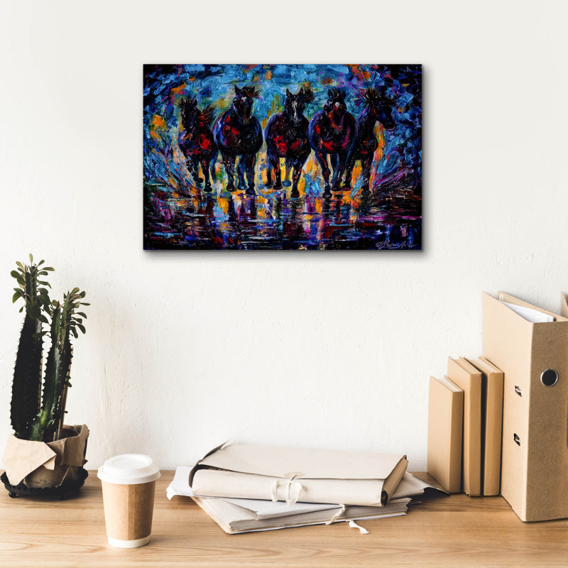 "Chevaux sauvages en liberté" par Lena Owens, H 12 po x l 18 po x P 0,75 po
