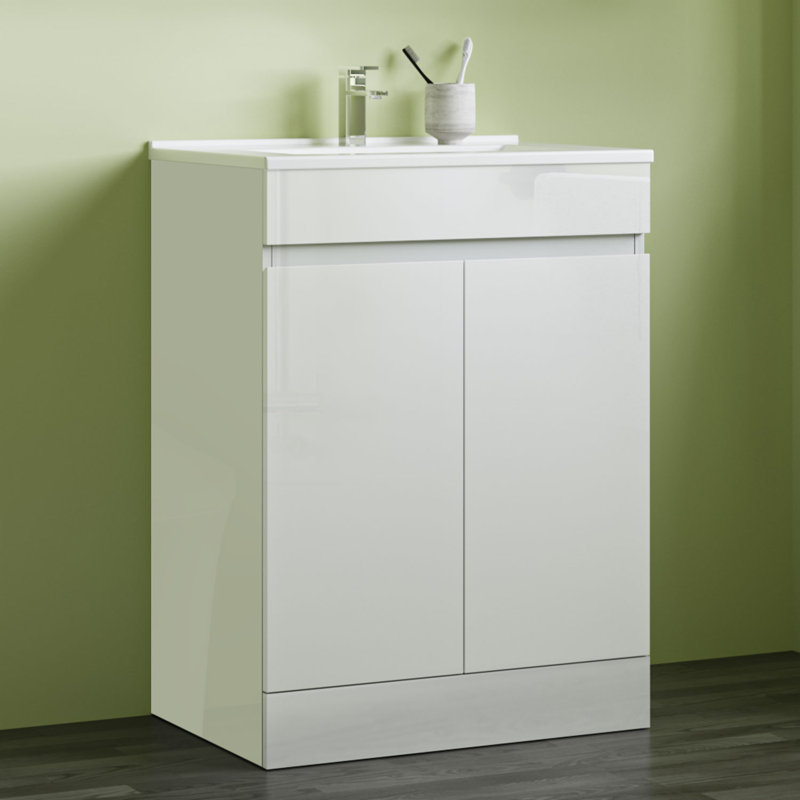 Clydeen 600mm Single Bathroom Vanity with Drop In Ceramic Basin, White