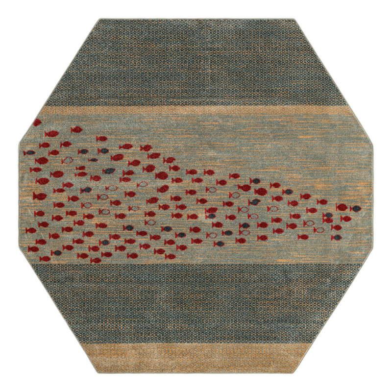 Tapis bleu / rouge / beige Abrigail, Octogone 7 pi x 7 pi