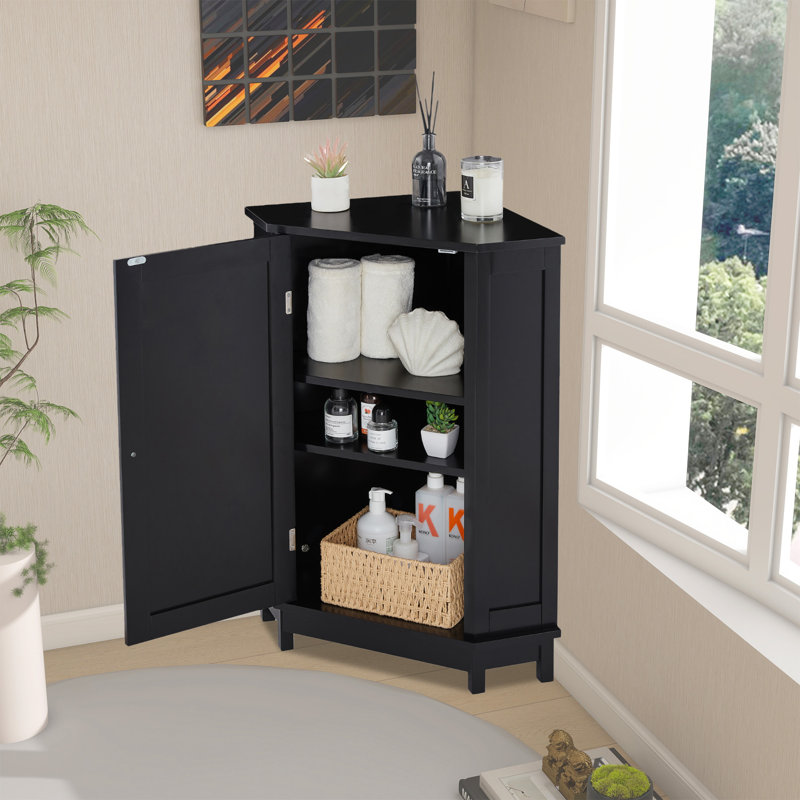 Armoire de coin de rangement de salle de bain 31,2 "H avec tablettes, Noir