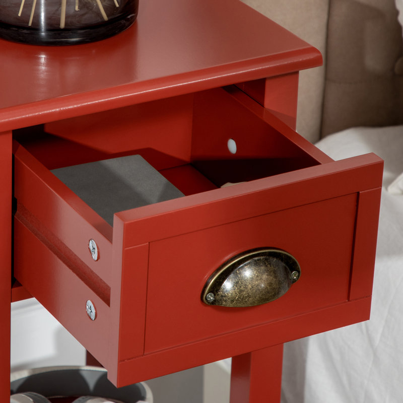 Table d'appoint à 2 niveaux avec tiroir, table de bout étroite avec tablette inférieure, pour le salon ou la chambre à coucher, rouge
