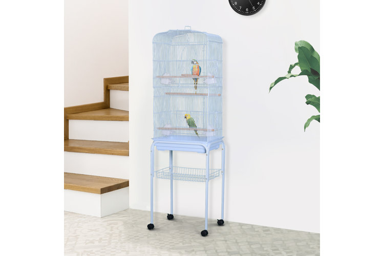 Freelon 60.25" Steel Dome Top Floor Bird Cage with Wheels, Stand, Perch and Tray