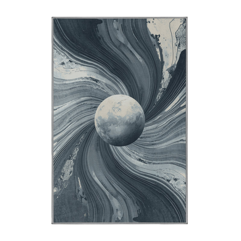 Tapis gris moderne et contemporain lavable à la machine à motif abstrait Orlene, 7x9