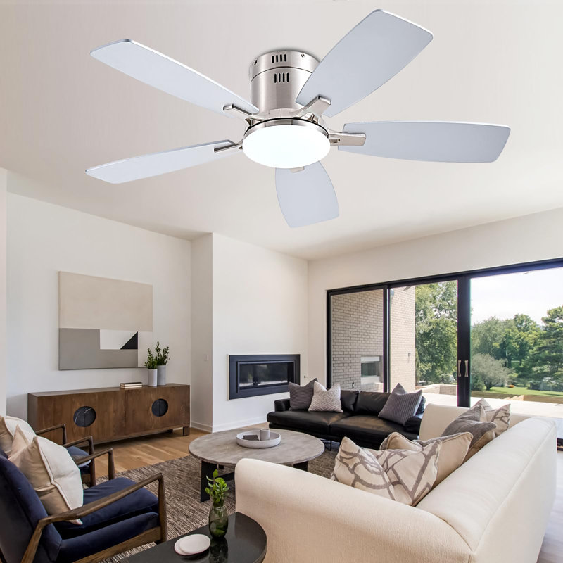 42 inch Low Profile Ceiling Fan with Light and Remote Control, Nickel, Nickel
