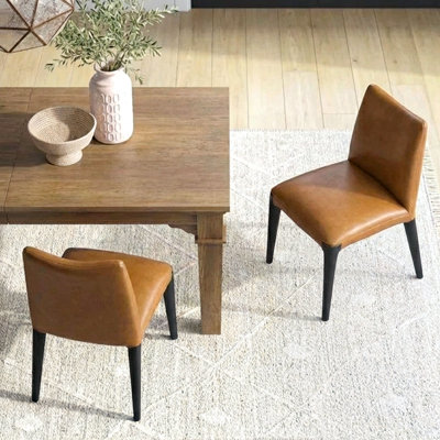 21" Wide Modern No Assembly Top-grain Genuine Leather Upholstered Dining Chair (Set of 2)