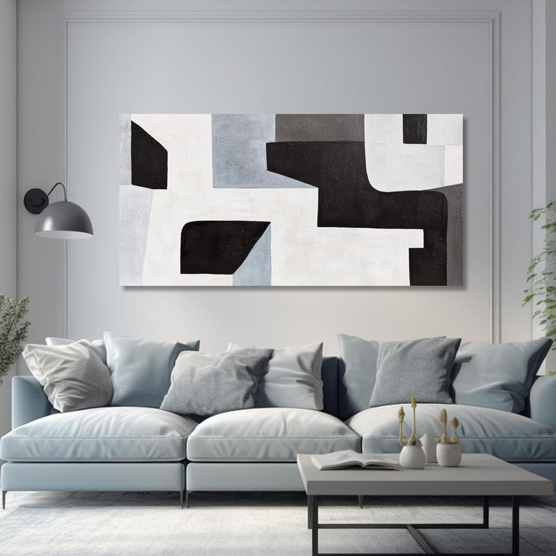 Abstrait, art mural moderne, minimaliste moderne, noir, gris et bleu, forme irrégulière, décoration sur toile, art mural abstrait, œuvre d'art encadrée pour le salon, la chambre, le bureau, 20 po x 40 po