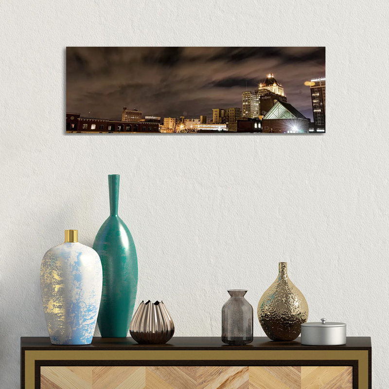 Greensboro Panoramic Skyline Cityscape (Night) by Unknown Artist - Wrapped Canvas Panoramic Print