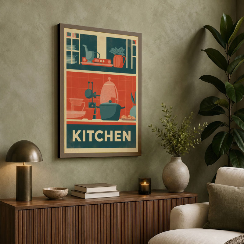 Kitchen Shelves Retro - Wrapped Canvas, 24x16 - 61.0 x 40.6 cm, Black Border