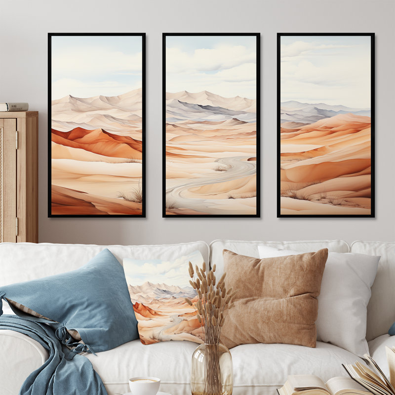 Saharas Desert Silence - Ensemble de décoration murale désert, Cadre flottant noir, H 40 po x l 60 po x P 1 po