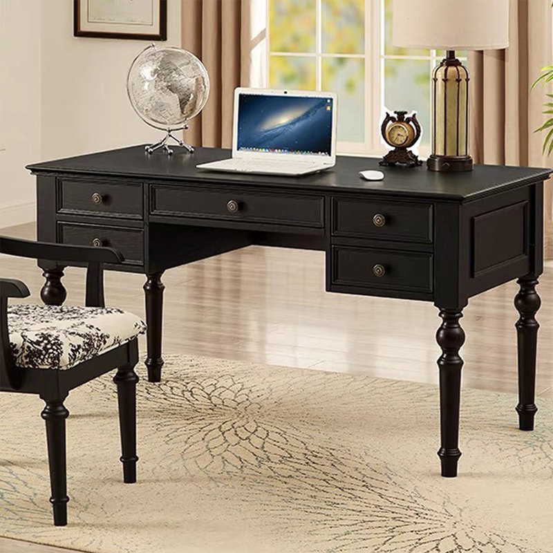 Bureau de direction rectangulaire en bois massif noir avec tiroirs, 30.71"H*52.12"W*27.56"D