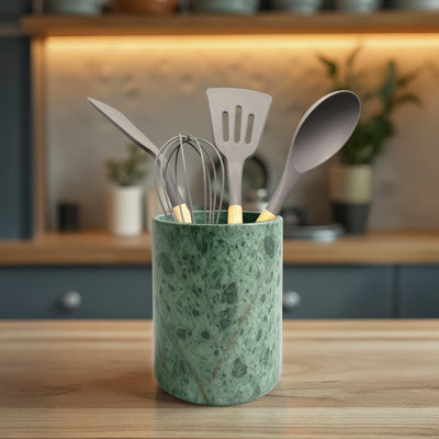Handmade Marble Utensils Holder For Kitchen Utensil Storage And Tabletop - Organizer For Countertops, Pantry, Bathroom, Flower Vase, Office & Center Table