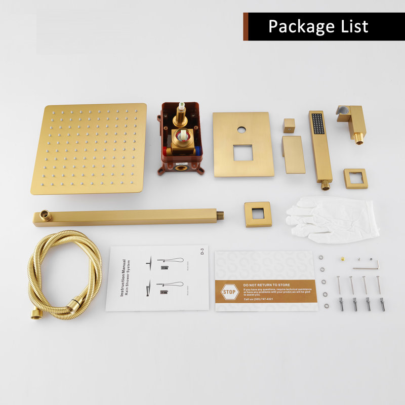 Calder 2 Functions Wall Mounted Square Shower System in Brushed Gold