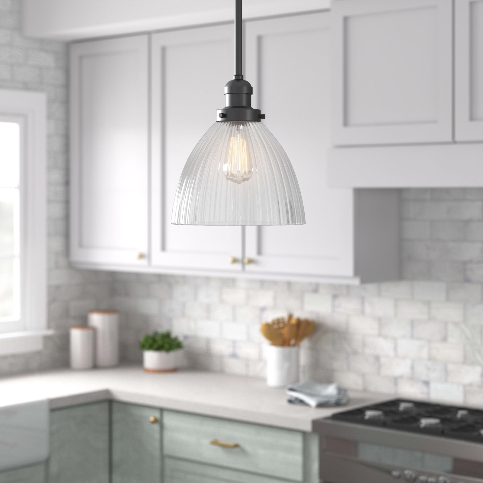 Montrose Single Light Glass Dimmable Pendant, Oil Rubbed Bronze, 6 Watt Vinage LED Bulb