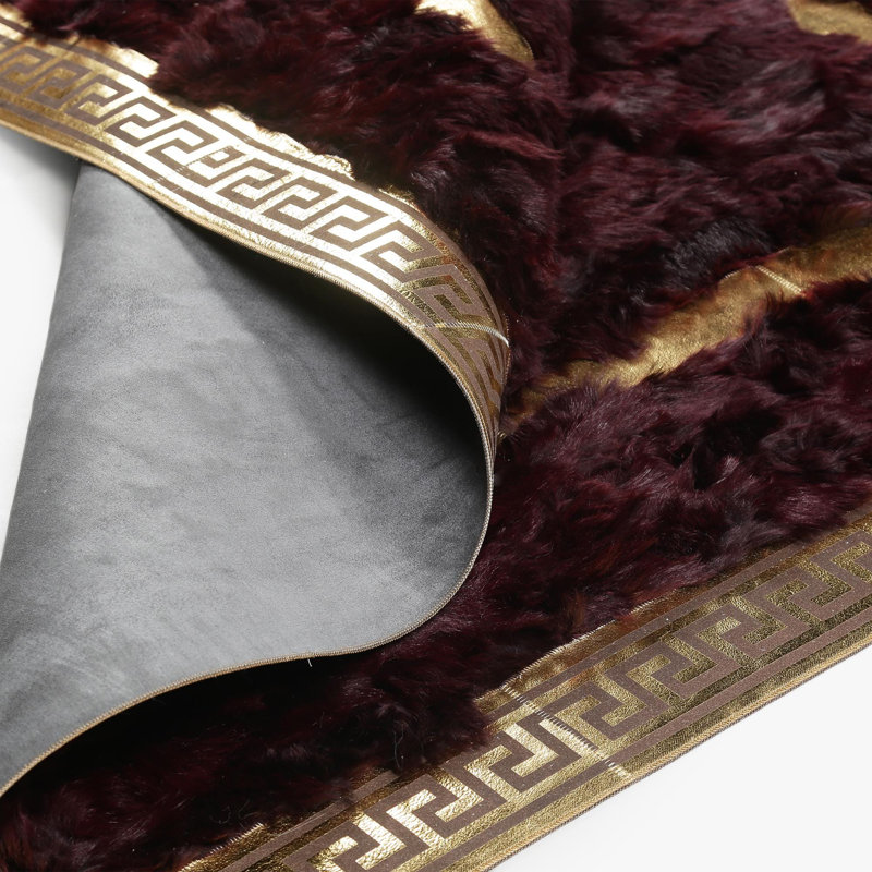 Tapis toscan en cuir véritable fait à la main avec bordure dorée, Rectangle 4pi x 6 pi