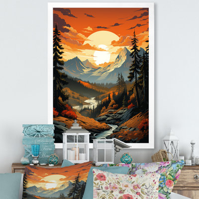 Coucher de soleil sur la montagne, rivière Riverview I - forêt et rivière, art mural