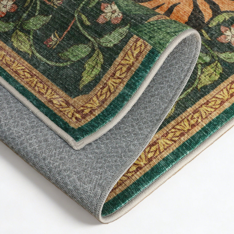 Tapis lavable à la machine avec envers antidérapant Teiarra, Green, Rectangle 6 pi x 9 pi