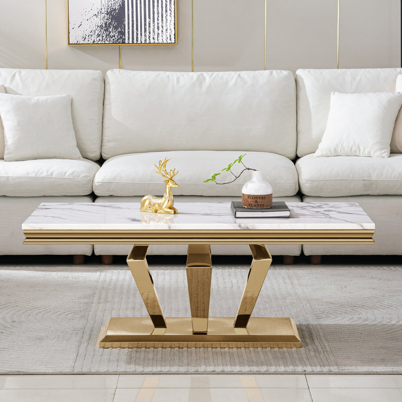 Lewton Coffee Table, White, Gold