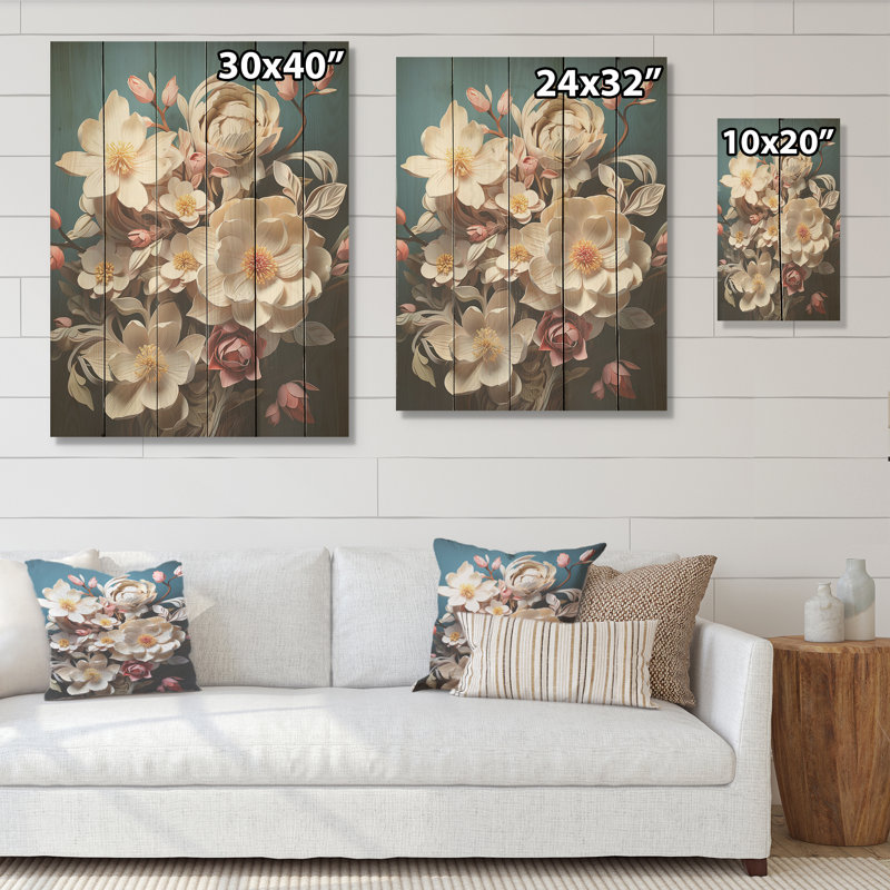 Somptueuses fleurs de magnolia - Art mural en bois de magnolia sur bois de pin naturel, H 32 po x l 24 po