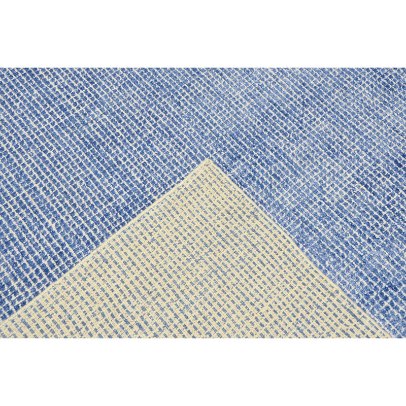 Hand Knotted Plaid Area Rug in Ivory/Blue, Rectangle 12' x 15'