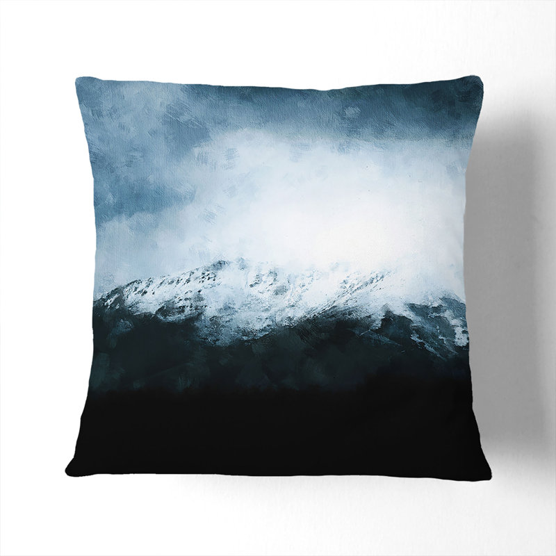 Snow Topped Mountain Painting Cushion with Filling, 40cm H x 40cm W x 15cm D, Stone