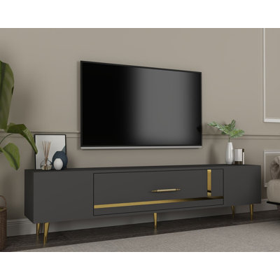 Catena Modern TV Stand with Wall-Mount Option, Anthracite & Gold, 59.1 x 19.0 x 11.6 inches | 100% Melamine Coated Particle Board, Leg Height: 5.9 inches | Stylish Glam Design for Living Room & Entertainment Spaces