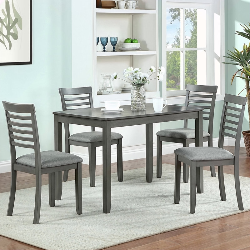 5 Piece Modern Dining Set, Rectangular Wooden Dining Table With 4 Upholstered Chairs For Kitchen, Dining Room, Grey