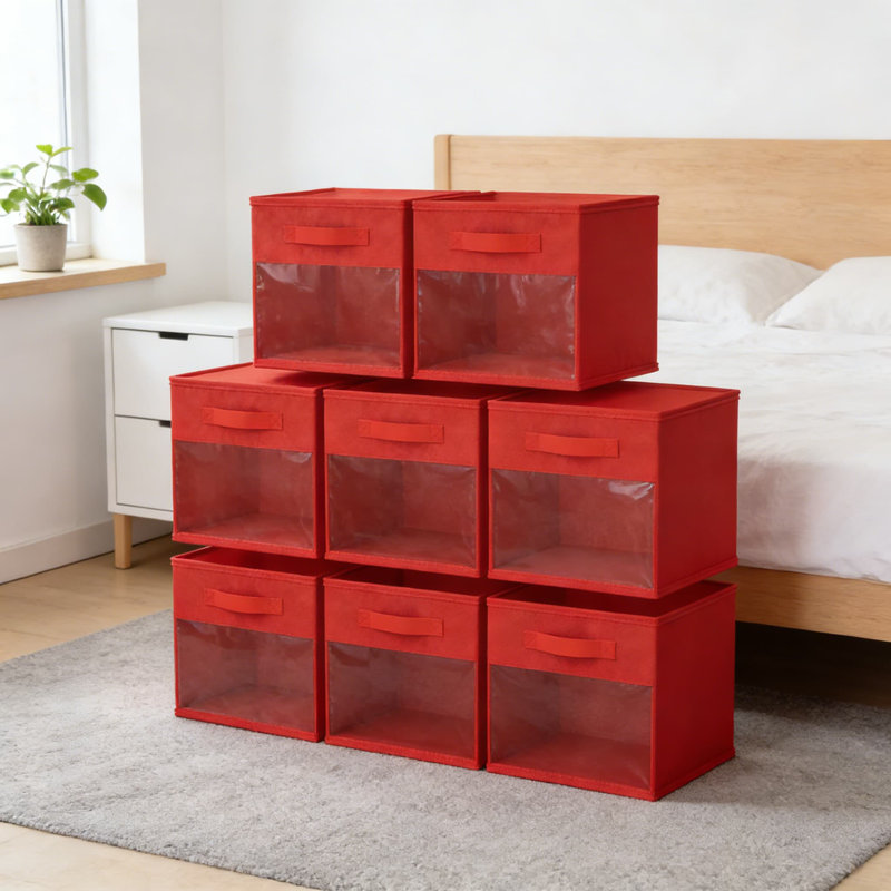 Bacs de rangement avec fenêtre et poignées transparentes, paquet de 8 paniers de rangement pliables en tissu pour placard, salon, bureau et organisation à domicile