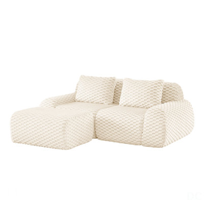 Modern L-Shaped Modular Sectional Sofa For Living Room, Flannelette Fabric, Oversized 2-Seater Couch, Deep Seat, Movable Ottoman, Buckle Connection, Anti-Slip Design, No Assembly, Cream