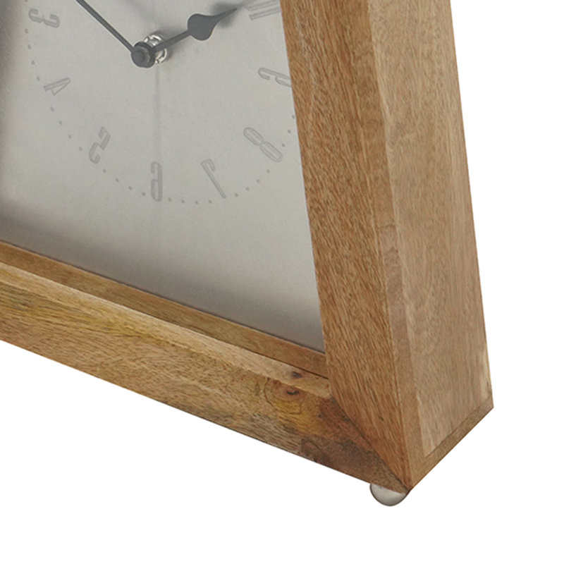 Lizzy Tapered Table Clock, Nickel-Tone Dial, Solid Mango Wood Frame 11 Inch