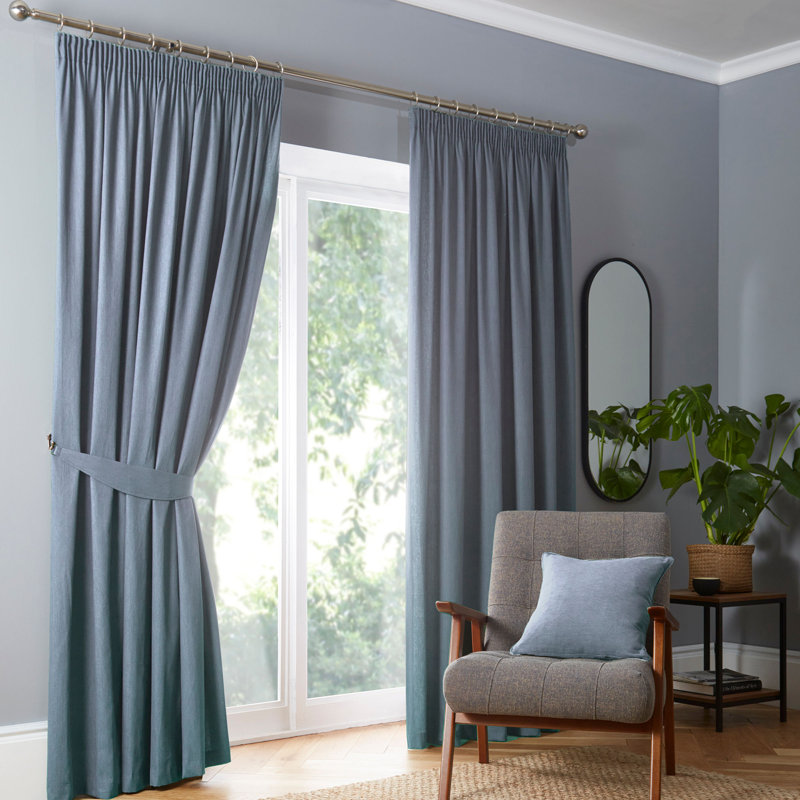 Dijon 100% Cotton Blackout Curtain Pair, Light Blue, Width 229 x Drop 183 cm