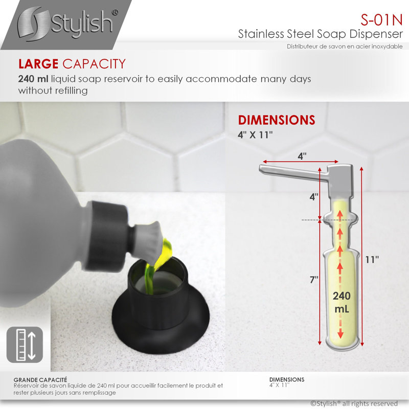 STYLISH Signature Single Handle Pull Down Stainless Steel Kitchen Faucet with Soap Dispenser, Black