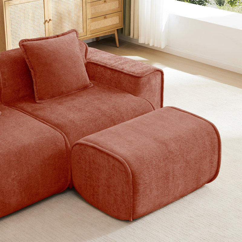 Armless Sofa Velvet- Red