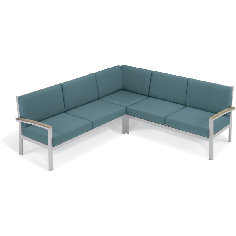 Travira Outdoor - Seat Patio Sectional, Natural Tekwood, Ice Blue