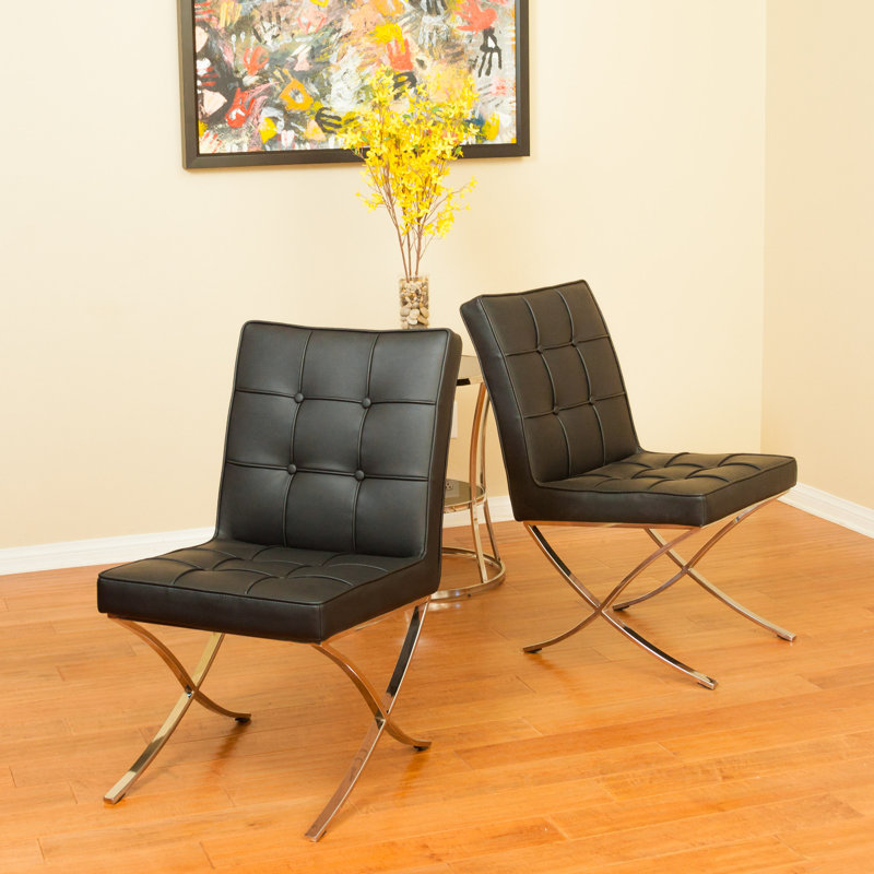 Somerville 18.75'' H Tufted Faux Leather Upholstered Side Chair, Black