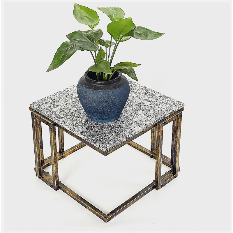 Support pour plante en marbre granit noir / doré 14,5 po