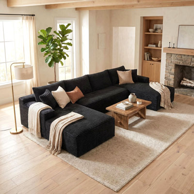 132.1" Compressible U-Shaped Sectional Sofa Set,Minimalist Style Modular Sectional Sofa, Corduroy Fabric Cloud Couch for Living Room