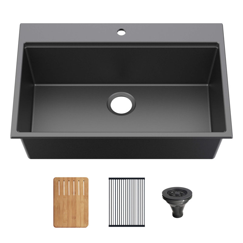 33'' L Drop-In Single Bowl Quartz Composite Kitchen Sink