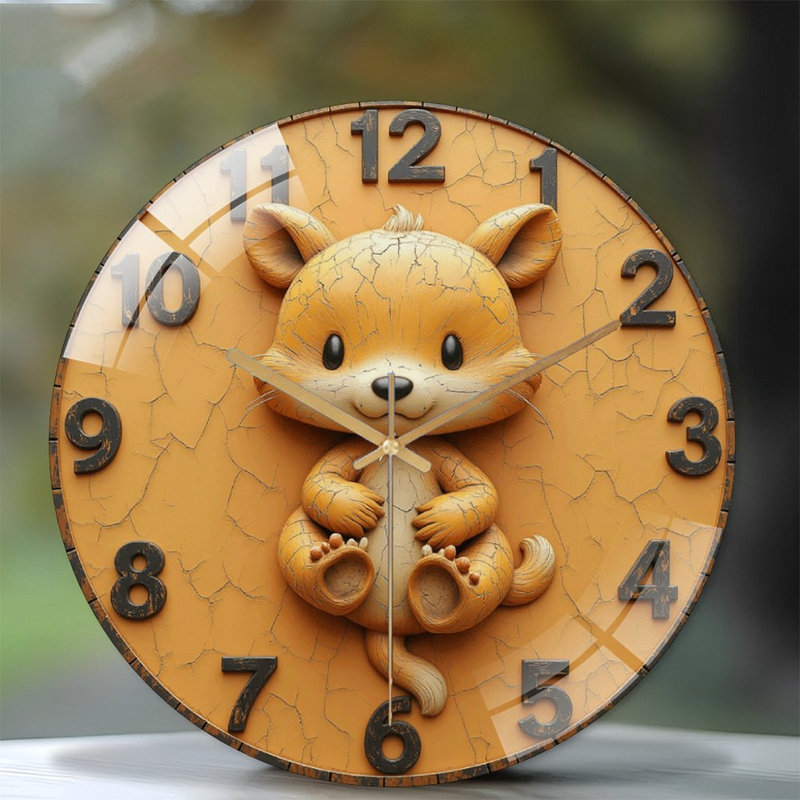 Horloge murale mignonne renard pour art de collection - horloge murale moderne en verre 12 po