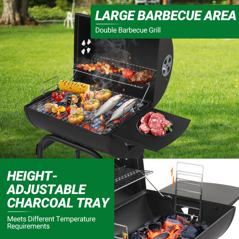 Barbecue au charbon Barrel avec table d'appoint et roulettes