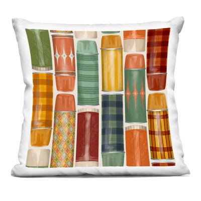 Coussin décoratif rétro avec motifs thermos d'automne par Jilly Jack Designs
