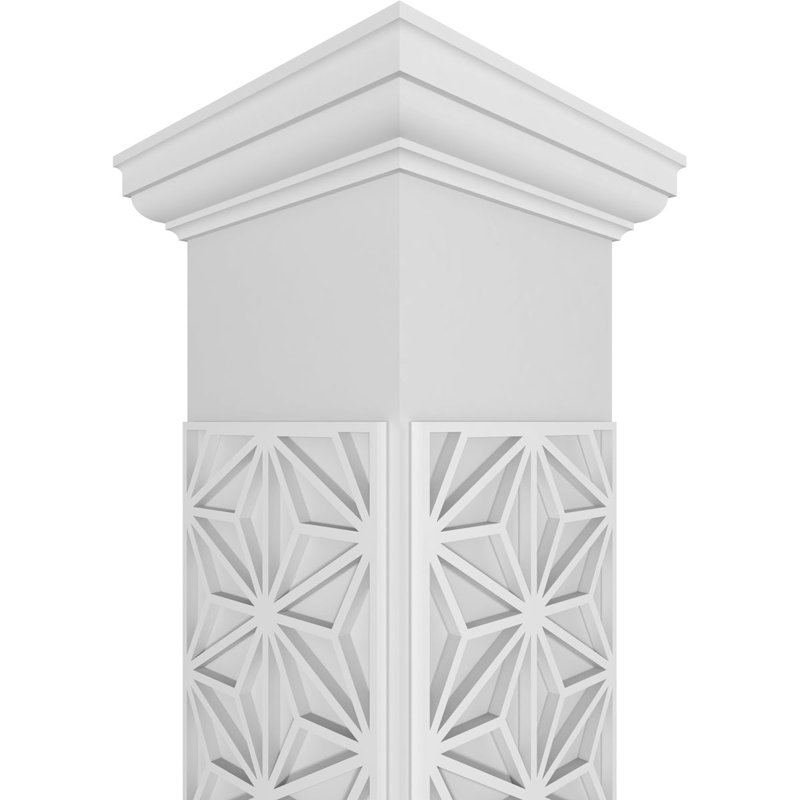Hampton Square Non-Tapered with Tuscan Capital & Tuscan Base Fretwork Column, 120" H x 7.625" W x 7.625" D