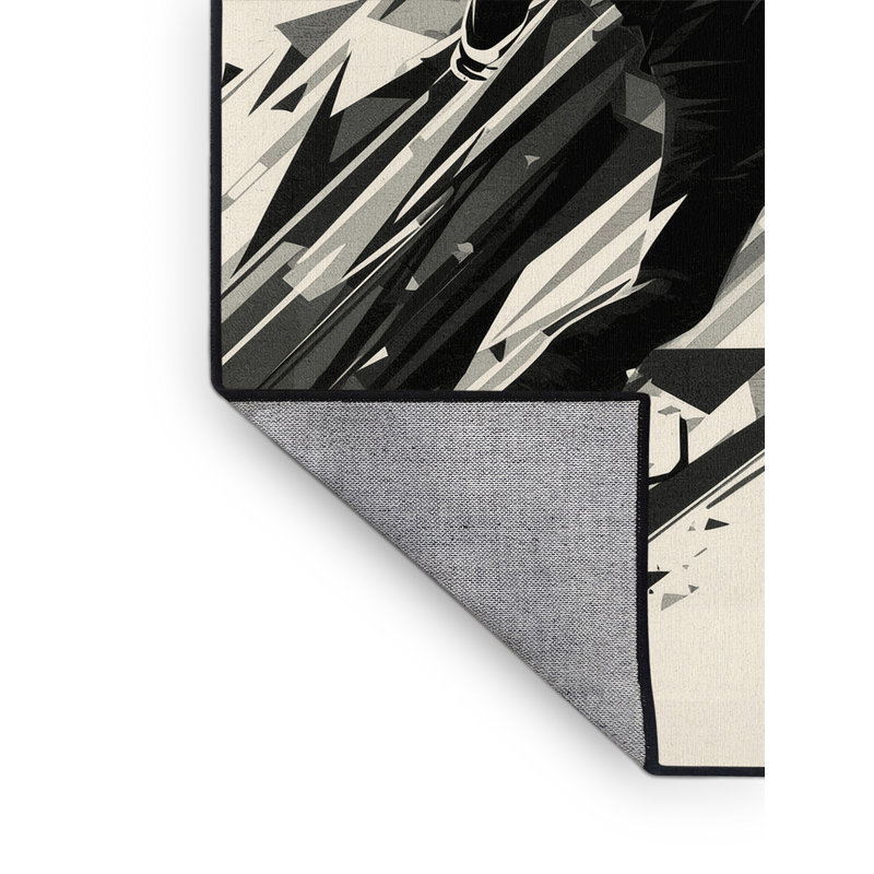 Machine Washable Aust Soccer Goalie Save Modern Geometric Rug in Beige – Black Binding, 4x6