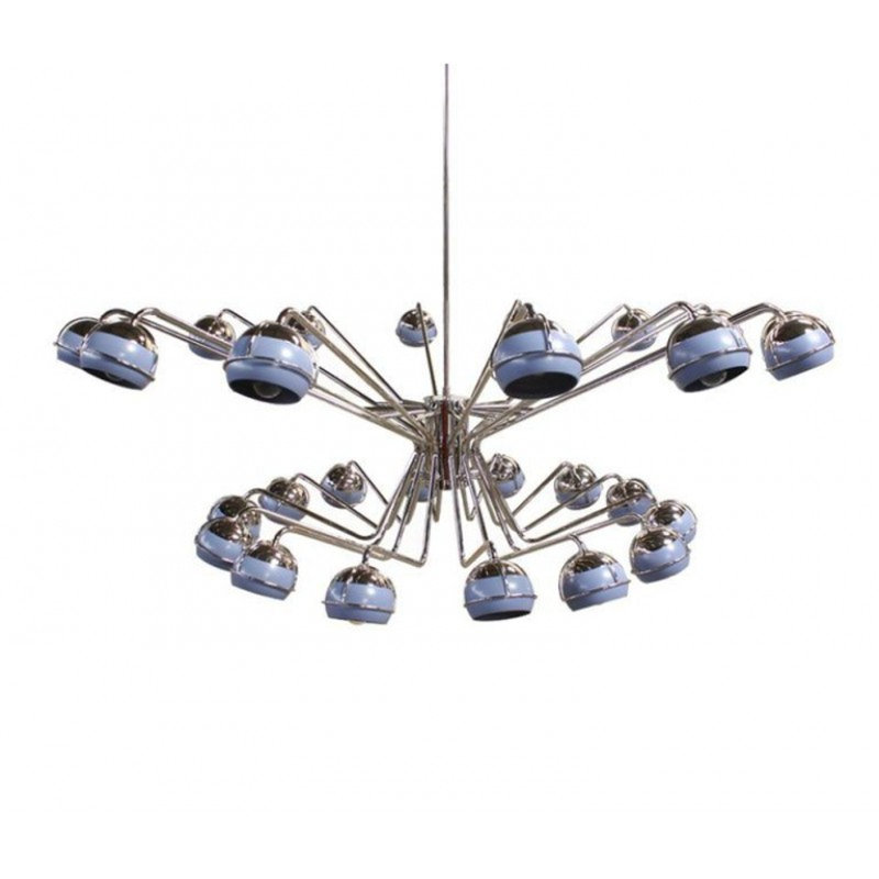 Lustre suspendu 14 lumières à intensité variable, Laiton, Blanc cassé, 82" Diameter x 27" Height