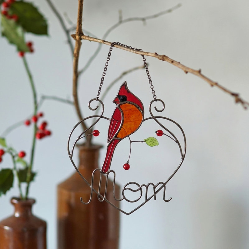 Attrape-soleil rouge en verre coloré de style Tiffany Cardinal
