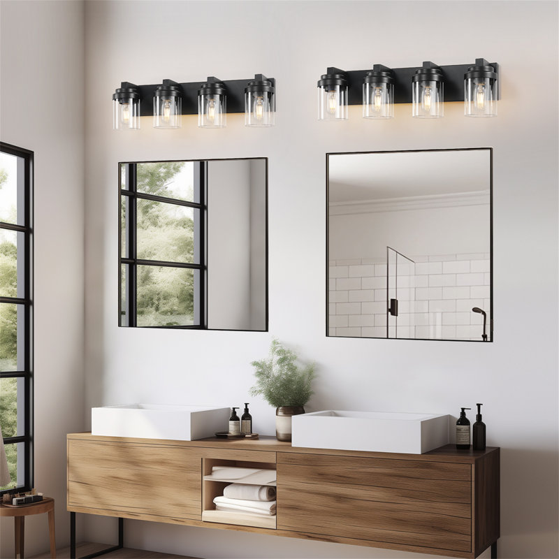 24.1 In. 4-Light Matte Black Wall Sconce With Clear Glass Shade, 6.90" H x 24.10" W x 6.7" D, 4