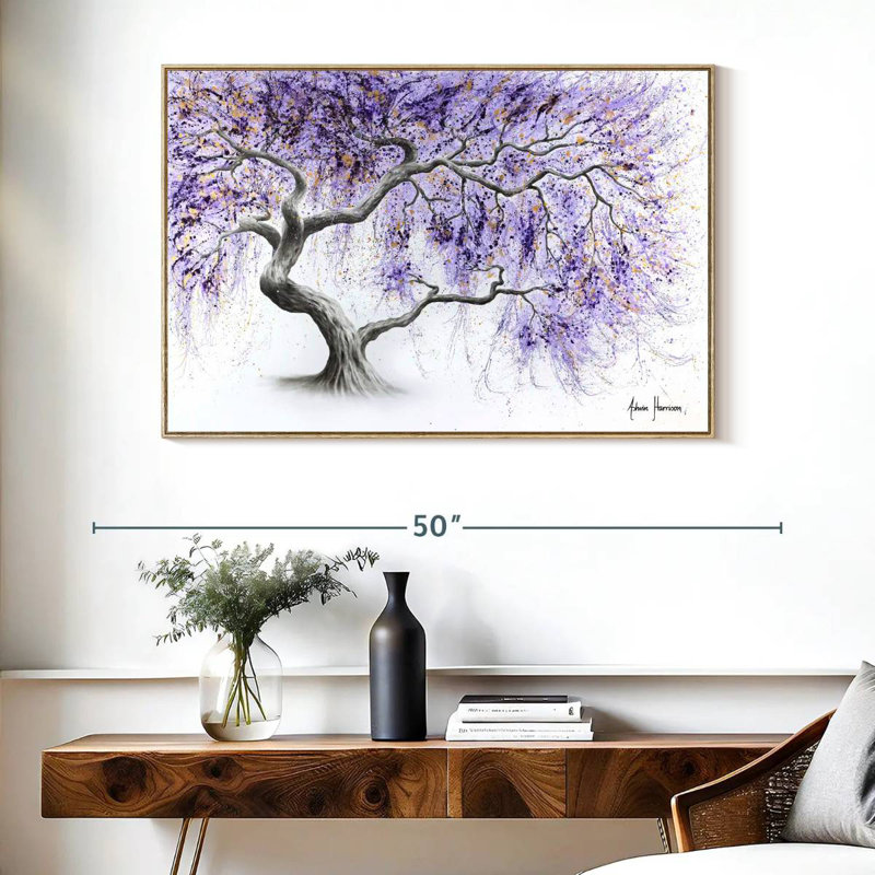 Arbre de prospérité mauve, Cadre flottant en bois naturel, 40 po x 27 po